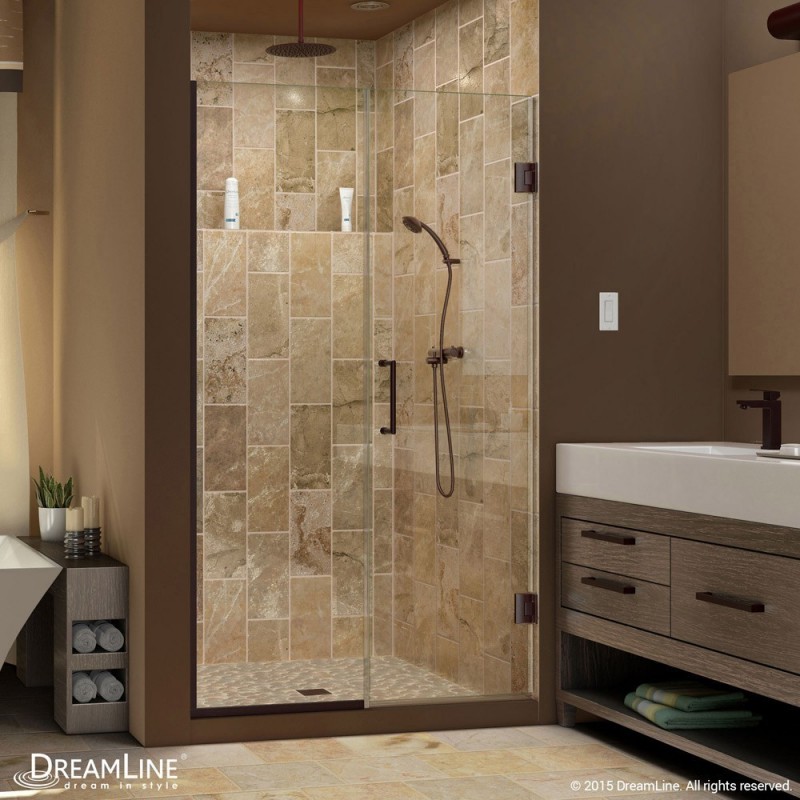 DreamLine Unidoor Plus Min 47-1/2" to Max 48" W x 72 in. H Hinged Shower Door, Oil Rubbed Bronze Finish Hardware