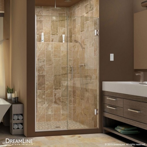 DreamLine Unidoor Plus Min 56" to Max 56-1/2" W x 72 in. H Hinged Shower Door, Brushed Nickel Finish Hardware