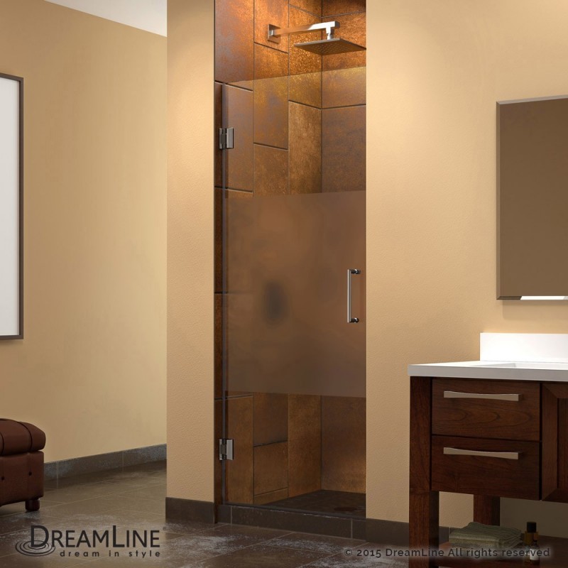 DreamLine Unidoor 28 in. W x 72 in. H Hinged Shower Door, Half Frosted Glass Door, Chrome Finish Hardware
