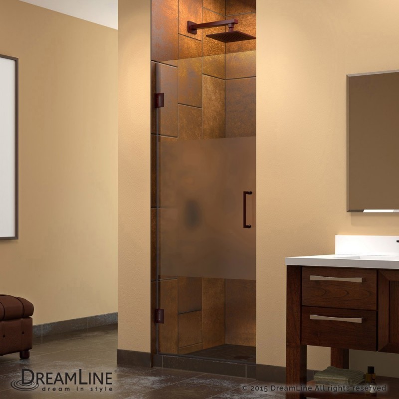 DreamLine Unidoor 24 in. W x 72 in. H Hinged Shower Door, Half Frosted Glass Door, Oil Rubbed Bronze Finish Hardware