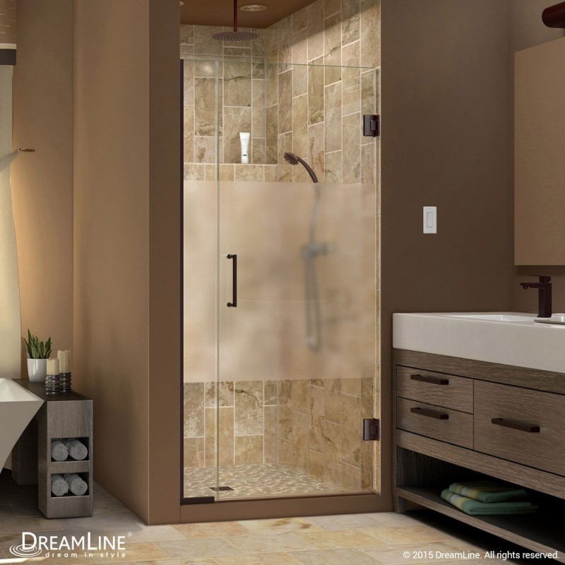 DreamLine Unidoor Plus Min 35-1/2" to Max 36" W x 72 in. H Hinged Shower Door, Half Frosted Glass Door, Oil Rubbed Bronze Finish Hardware