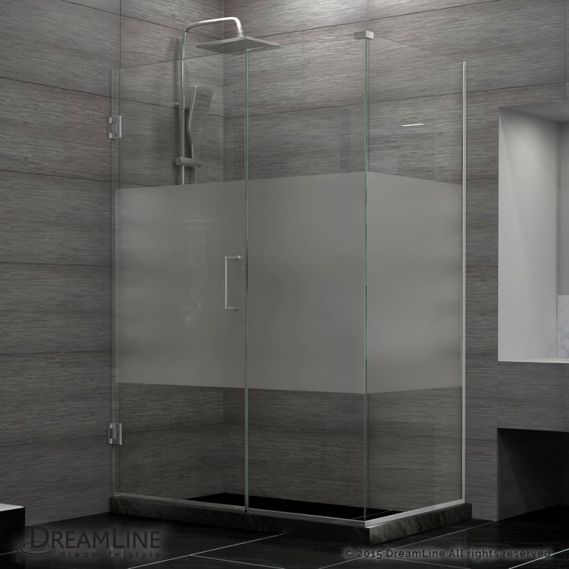 DreamLine Unidoor Plus 51 in. W x 34-3/8 in. D x 72 in. H Hinged Shower Enclosure, Half Frosted Glass Door, Brushed Nickel Finish Hardware