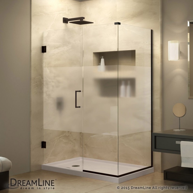 DreamLine Unidoor Plus 53-1/2 in. W x 30-3/8 in. D x 72 in. H Hinged Shower Enclosure, Half Frosted Glass Door, Oil Rubbed Bronze Finish Hardware