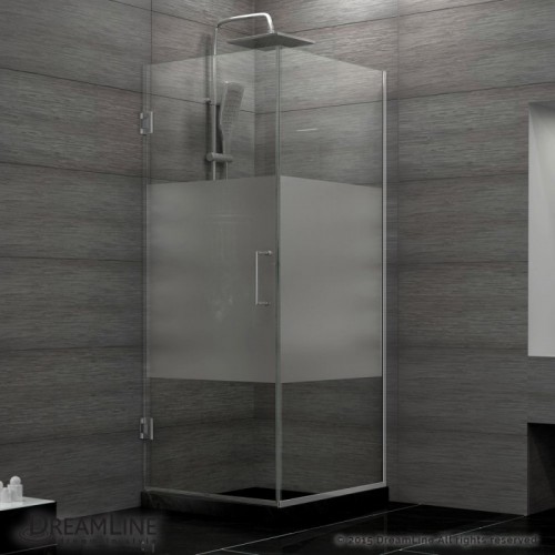 DreamLine Unidoor Plus 30-3/8 in. W x 30 in. D x 72 in. H Hinged Shower Enclosure, Half Frosted Glass Door, Brushed Nickel Finish Hardware