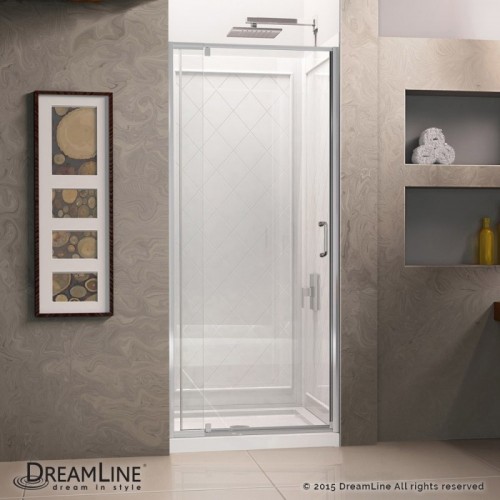 DreamLine Flex 36-in. W x 36-in. D x 76-3/4-in. H Frameless Shower Door, Backwall and Base Kit, Chrome Finish Hardware