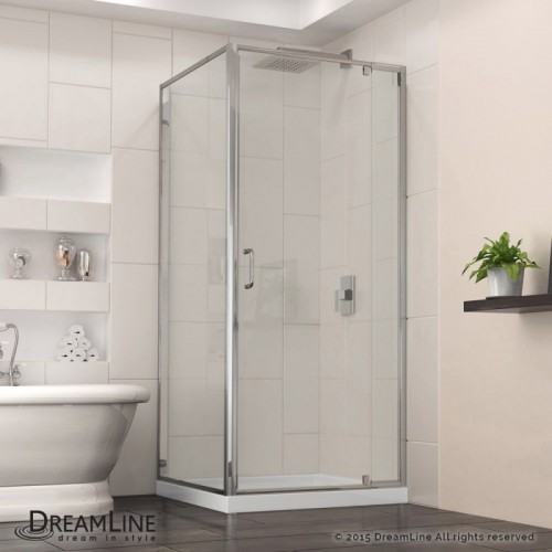 DreamLine Flex 32-in. W x 32-in. D x 74-3/4-in. H Frameless Shower Enclosure and Base Kit, Chrome Finish Hardware