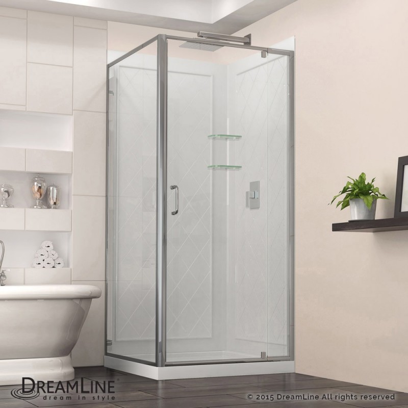 DreamLine Flex 36-in. W x 36-in. D x 76-3/4-in. H Frameless Shower Enclosure, Backwall and Base Kit, Chrome Finish Hardware