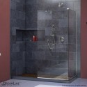 Linea Frameless Shower Door. Two Attached Glass Panels: 34 in. x 72 in. Chrome Finish