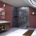 Linea Frameless Shower Door. Two Attached Glass Panels: 34 in. x 72 in. Chrome Finish