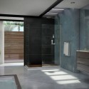 Linea Frameless Shower Door. Two Glass Panels: 30 in. x 72 in. and 34 in. x 72 in. Brushed Nickel Finish
