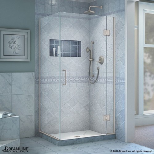 DreamLine Unidoor-X 34 in. W x 34.375 in. D x 72 in. H Hinged Shower Enclosure in Brushed Nickel Finish