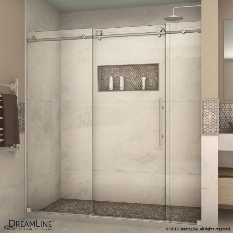 DreamLine Enigma-X 68 to 72 in. W x 76 in. H Sliding Shower Door in Brushed Stainless Steel Finish