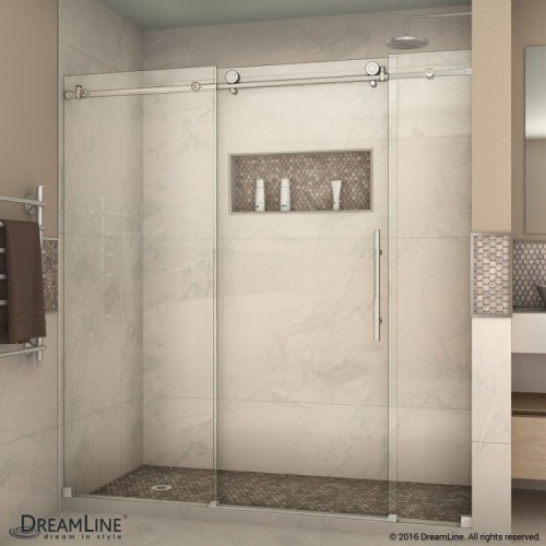DreamLine Enigma-X 68 to 72 in. W x 76 in. H Sliding Shower Door in Polished Stainless Steel Finish