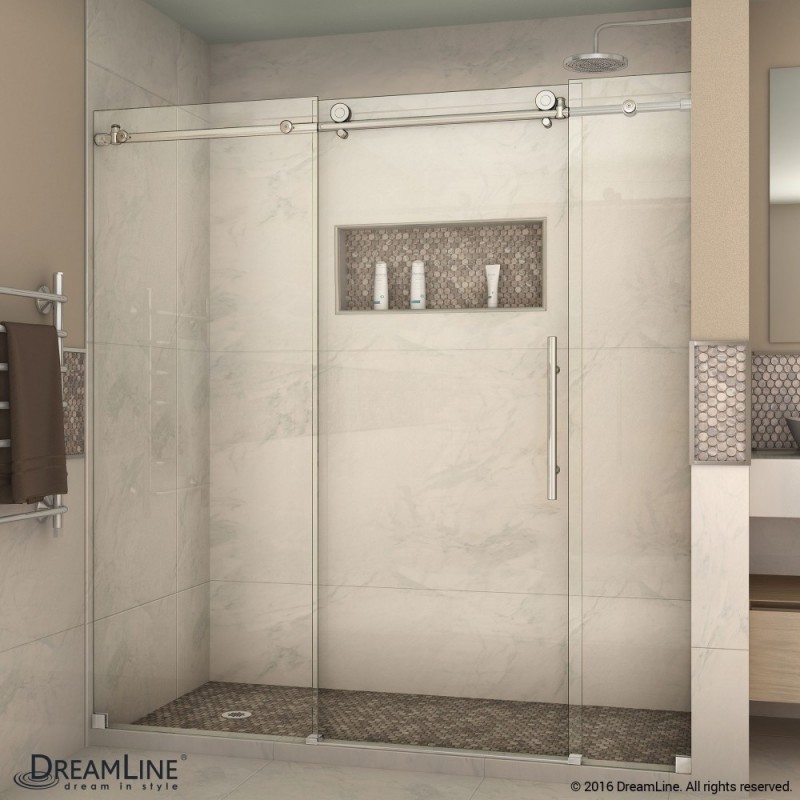 DreamLine Enigma-X 68 to 72 in. W x 76 in. H Sliding Shower Door in Polished Stainless Steel Finish