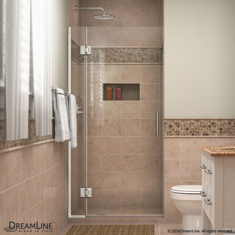 DreamLine Unidoor-X 33 in. W x 72 in. H Hinged Shower Door in Brushed Nickel Finish