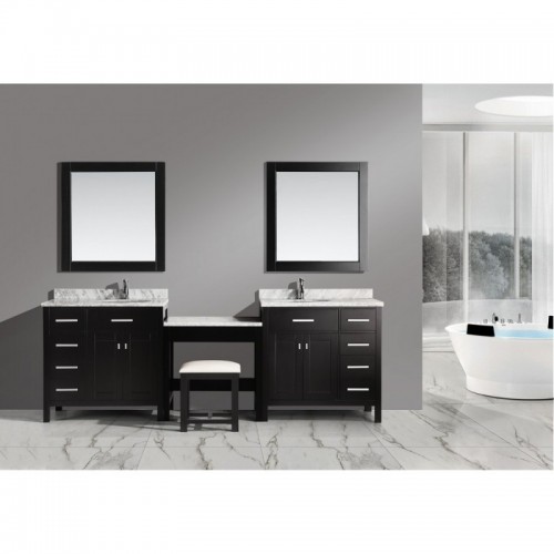 Two London 36" Single Sink Vanity Set in Espresso with One Make-up table in Espresso