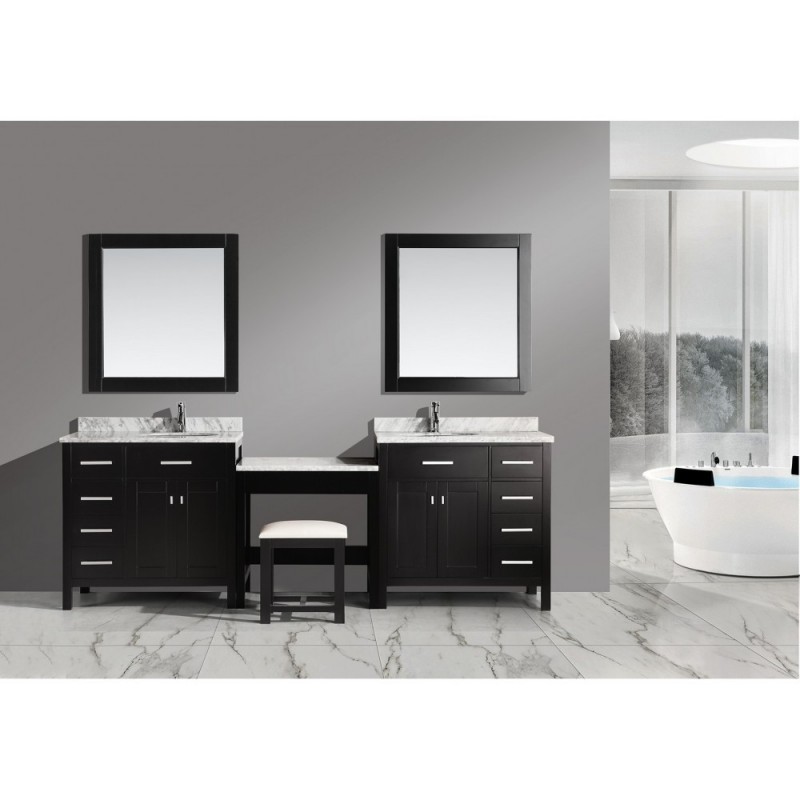 Two London 36" Single Sink Vanity Set in Espresso with One Make-up table in Espresso