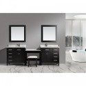 Two London 36" Single Sink Vanity Set in Espresso with One Make-up table in Espresso