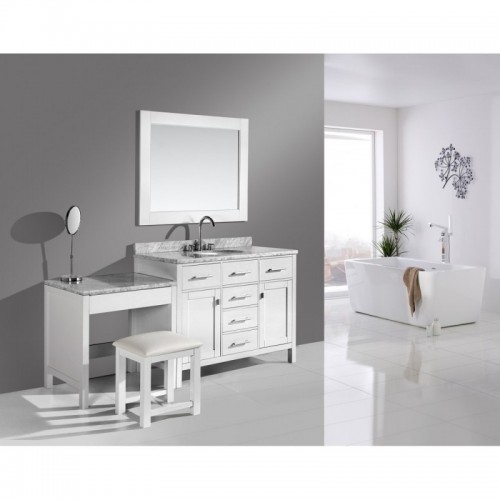 London 42" Single Sink Vanity Set in White Finish with One Make-up table in White