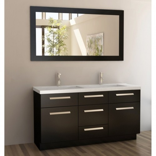 Moscony 60" Double Sink Vanity Set in Espresso and Matching Mirror in Espresso