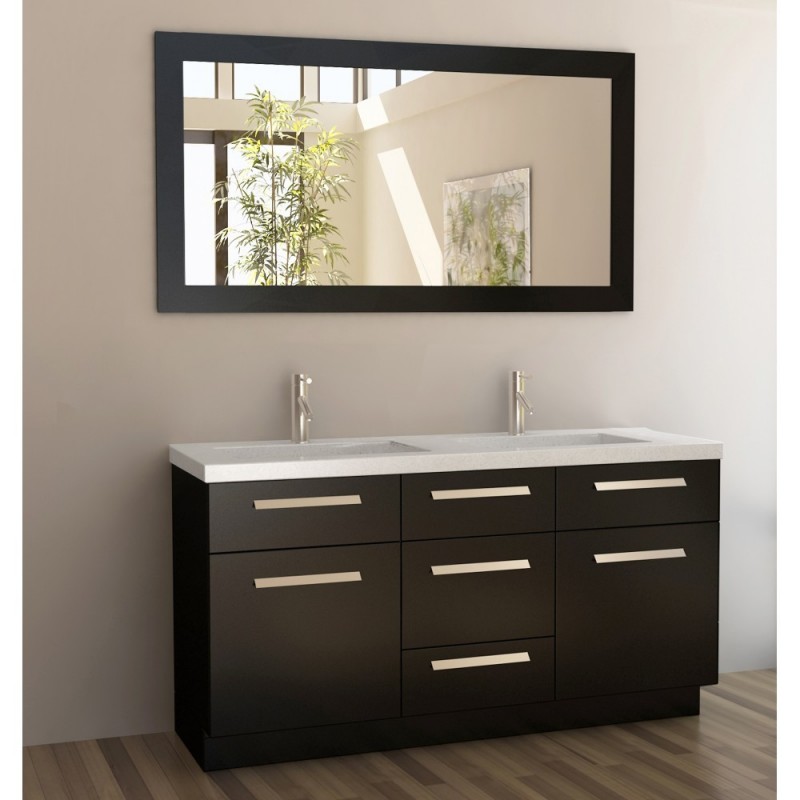 Moscony 60" Double Sink Vanity Set in Espresso and Matching Mirror in Espresso