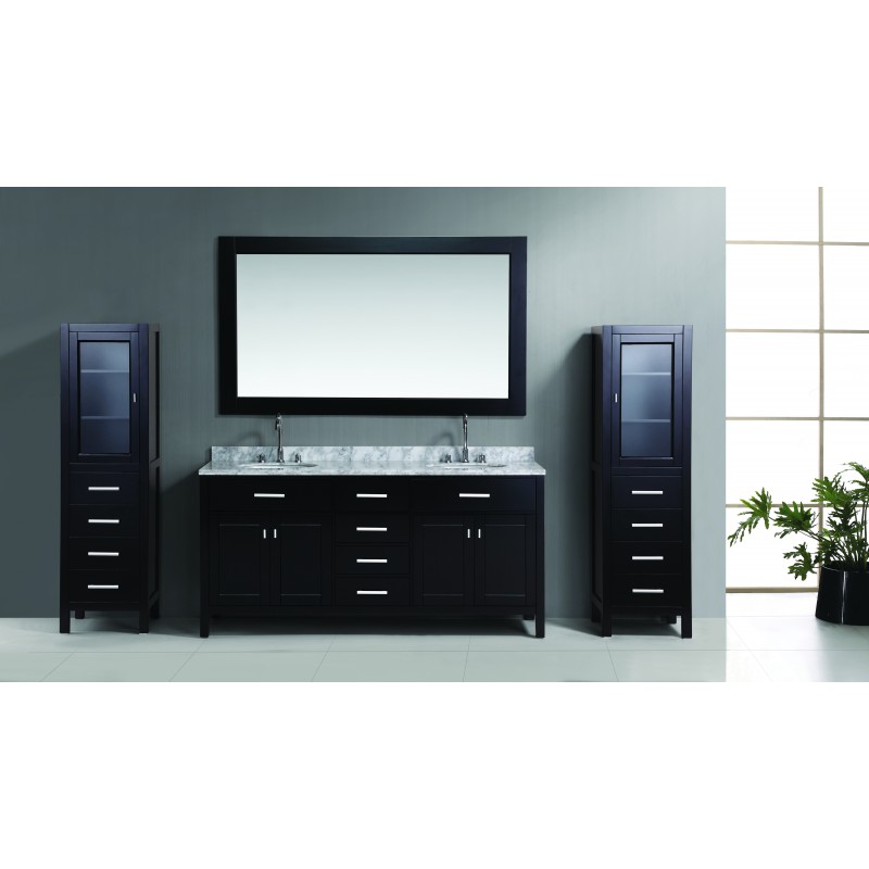 Design Element London 72" Double Sink Vanity Set in Espresso with Two matching linen cabinet in espresso