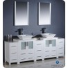 Fresca FVN62-72WH-VSL Torino 84" Double Sink Modern Bathroom Vanity with 3 Side Cabinets and Vessel Sinks in White