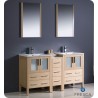 Fresca FVN62-241224LO-UNS Torino 60" Double Sink Modern Bathroom Vanity with Side Cabinet and Integrated Sinks in Light Oak