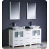 Fresca FVN62-241224WH-VSL Torino 60" Double Sink Modern Bathroom Vanity with Side Cabinet and Vessel Sinks in White